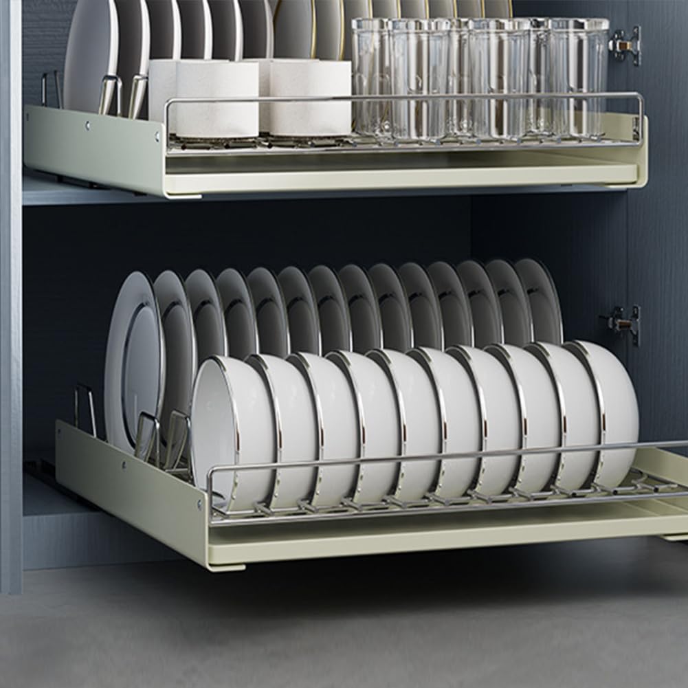 GARVEE Erweiterbar Abtropfgestell Geschirr 42cm Teleskopschublade Edelstahl Für Küche Und Pantry, Silber, Platzsparend