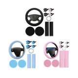 Garvee 10-Teiliges Blaues Lederlenkrad-Set Für Damen, Autozubehör, Sicherheitsgurt, Schulterpolster, Becherhalter, Komfortabel, Langlebig - Blau