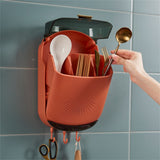 Garvee Wandmontierte Essstäbchenbox mit Belüftung, Kunststoff-Utensilienhalter, Abflusslöchern, Haken, Deckel – Küchenzubehör