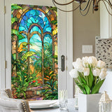 Garvee Fensterfolie Blickdicht Selbsthaftende Sichtschutzfolie 60x100 cm Bunt 3D Regenbogen Optik mit Pflanzen und Blumen Motiv - Wie gezeigt