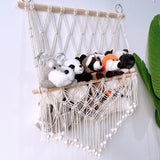 Garvee Aufbewahrungshängematte für Plüschtiere, Holz zum Aufhängen an der Wand, Makramee im Boho-Stil, Kinderzimmer, Spielzimmer - Weiß