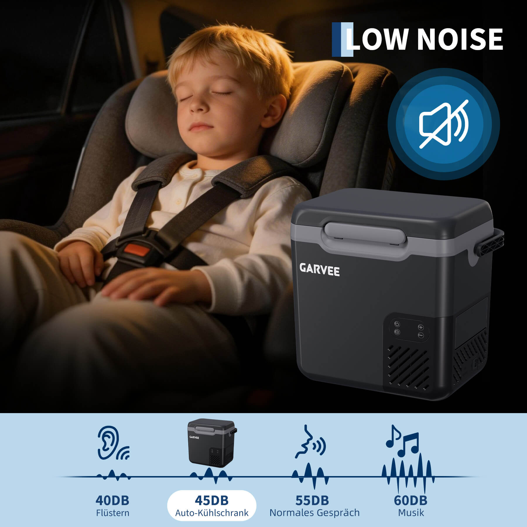 GARVEE 12 L Kompressor-Kühlbox fürs Auto, −20 bis 20 °C, App-Steuerung, 12/24 V, Dunkelgrau