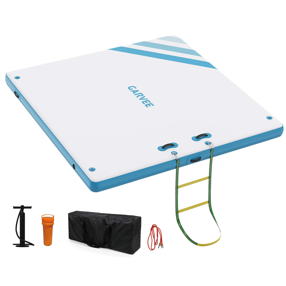 Garvee Aufblasbare Schwimminsel 3×3 m, Für 8–10 Personen, 15 cm Dick, Marine-PVC, Rutschfest für See & Pool