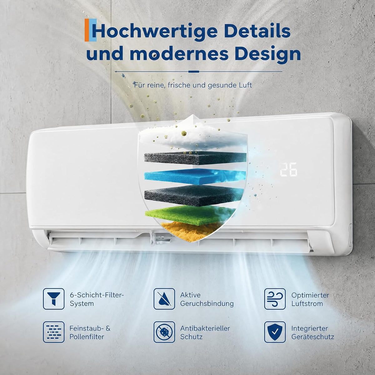 Garvee AUX Split Klimaanlage 9000BTU Klimageräte mit Heizfunktion Kältemittel R32 Inkl. Montagematerial, A++ Energieeffizienz, R32, WLAN-App-Steuerung
