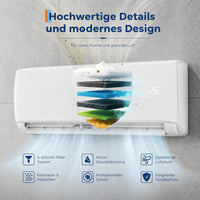 Garvee AUX Split Klimaanlage 9000BTU Klimageräte mit Heizfunktion Kältemittel R32 Inkl. Montagematerial, A++ Energieeffizienz, R32, WLAN-App-Steuerung