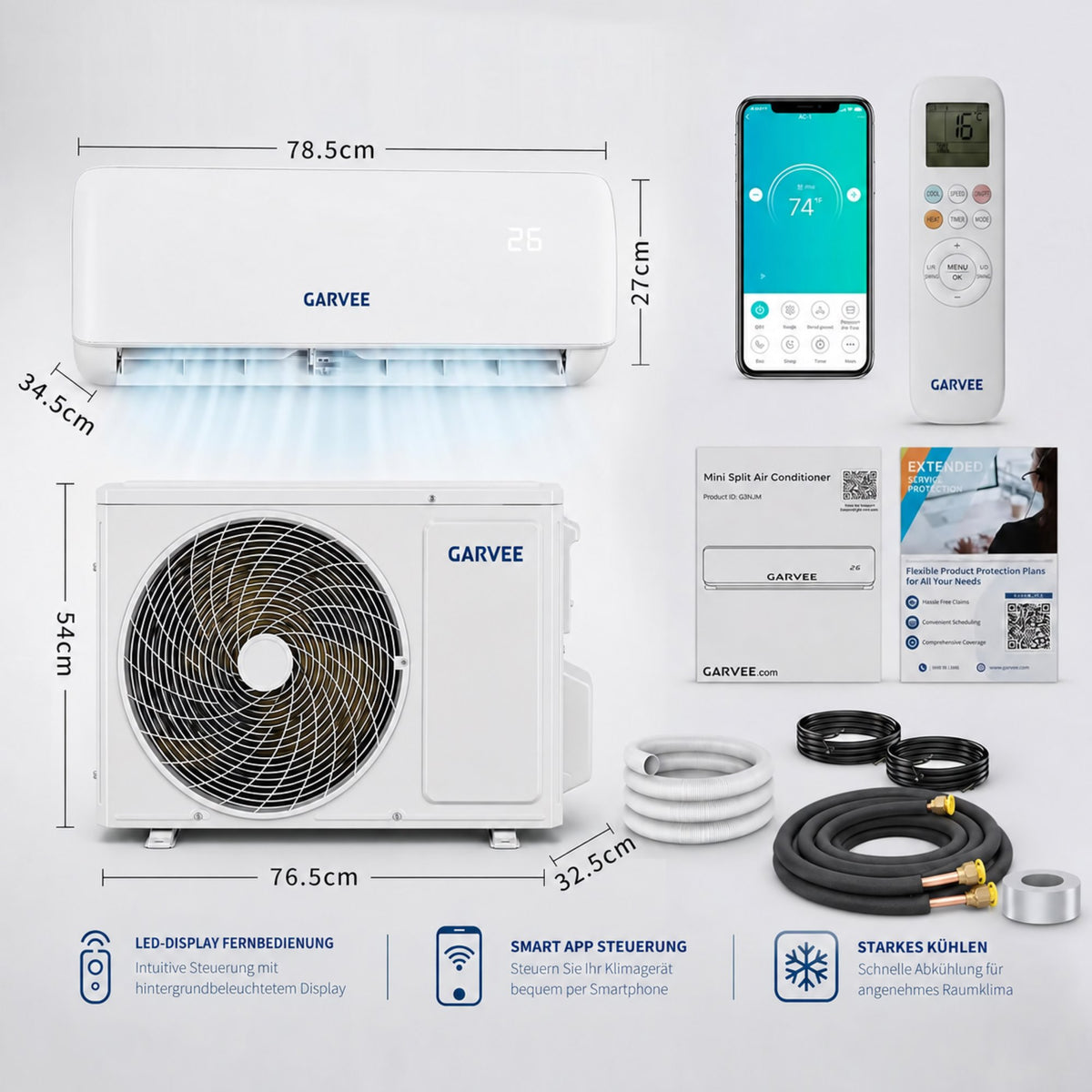 Garvee AUX Split Klimaanlage 9000BTU Klimageräte mit Heizfunktion Kältemittel R32 Inkl. Montagematerial, A++ Energieeffizienz, R32, WLAN-App-Steuerung