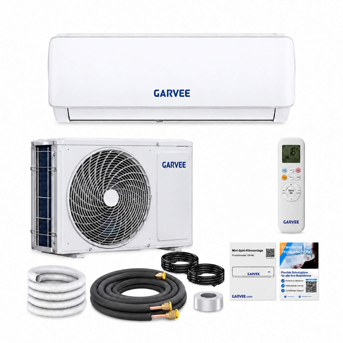 Garvee AUX Split Klimaanlage 12000BTU Klimageräte mit Heizfunktion Kältemittel R32 Inkl. Montagematerial, A++ Energieeffizienz, R32