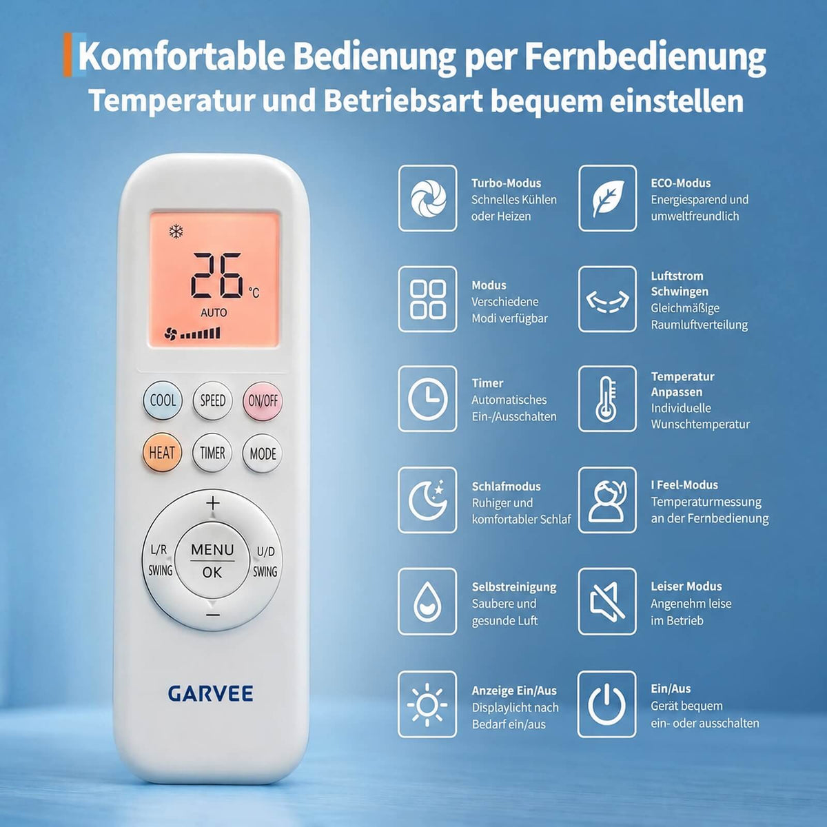Garvee AUX Split Klimaanlage 12000BTU Klimageräte mit Heizfunktion Kältemittel R32 Inkl. Montagematerial, A++ Energieeffizienz