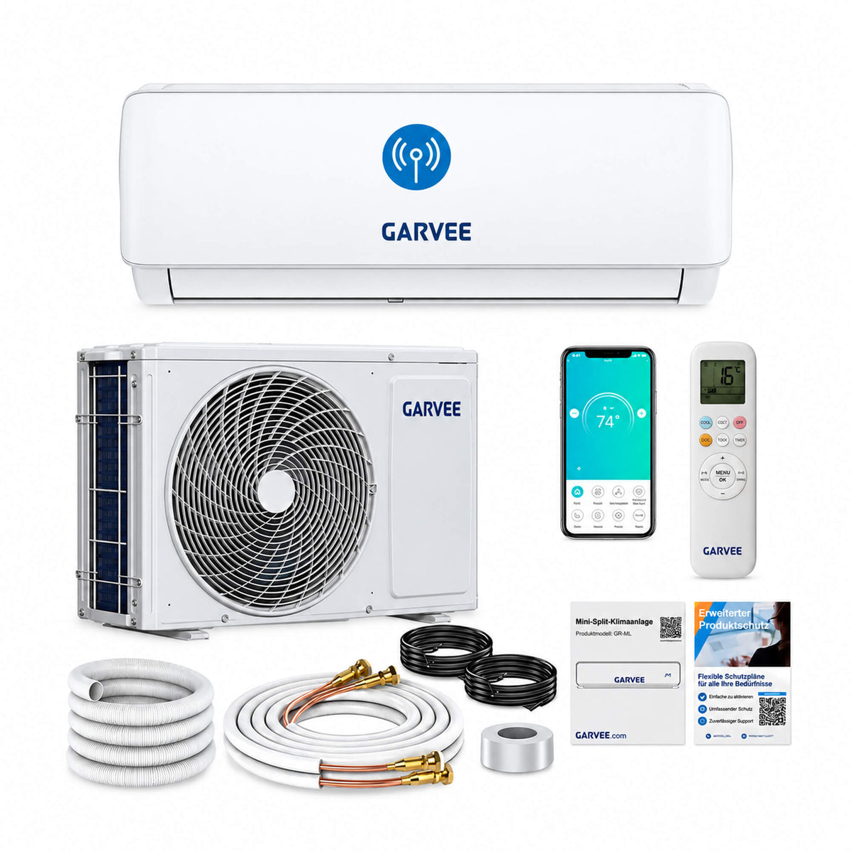 Garvee AUX Split Klimaanlage 24000BTU Klimageräte mit Heizfunktion Kältemittel R32 Inkl. Montagematerial, A++ Energieeffizienz, R32, WLAN-App-Steuerung