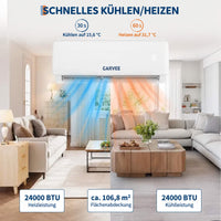 Garvee AUX Split Klimaanlage 24000BTU Klimageräte mit Heizfunktion Kältemittel R32 Inkl. Montagematerial, A++ Energieeffizienz, R32, WLAN-App-Steuerung
