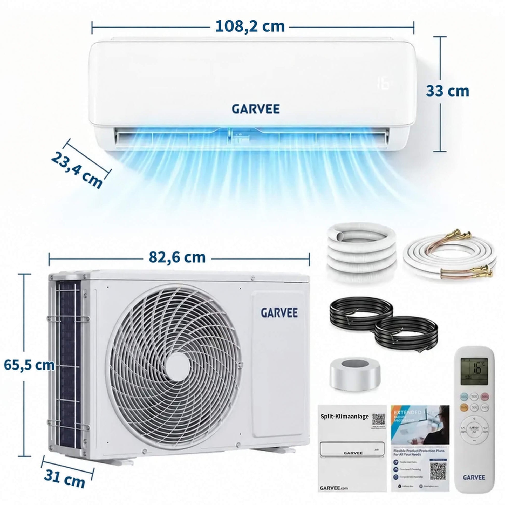 Garvee AUX Split Klimaanlage 24000BTU Klimageräte mit Heizfunktion Kältemittel R32 Inkl. Montagematerial, A++ Energieeffizienz, R32, WLAN-App-Steuerung
