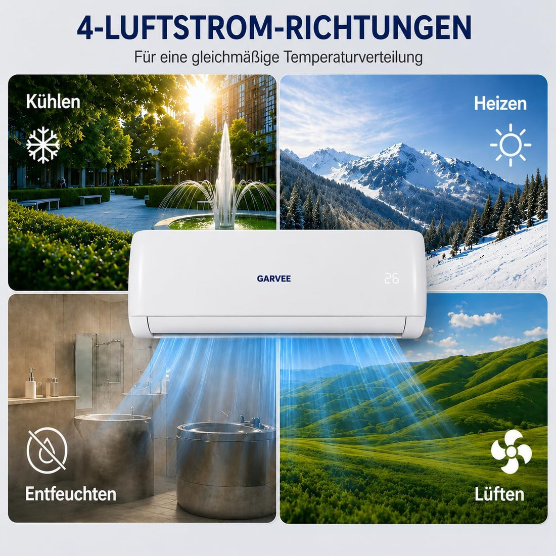 Garvee AUX Split Klimaanlage 24000BTU Klimageräte mit Heizfunktion Kältemittel R32 Inkl. Montagematerial, A++ Energieeffizienz, R32, WLAN-App-Steuerung