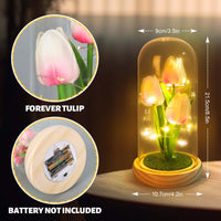 GARVEE Tulpe Nachtlicht mit Glasabdeckung Rosa für Schlafzimmer und Nachttisch, LED Tulpenlampe