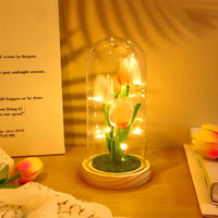 GARVEE Tulpe Nachtlicht mit Glasabdeckung Rosa für Schlafzimmer und Nachttisch, LED Tulpenlampe