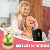 GARVEE Tulpe Nachtlicht mit Glasabdeckung Rosa für Schlafzimmer und Nachttisch, LED Tulpenlampe