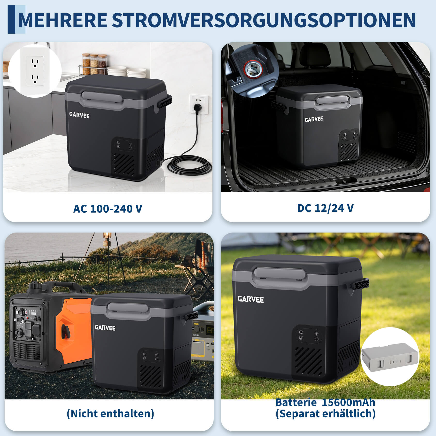 GARVEE 12 L Kompressor-Kühlbox fürs Auto, −20 bis 20 °C, App-Steuerung, 12/24 V, Dunkelgrau