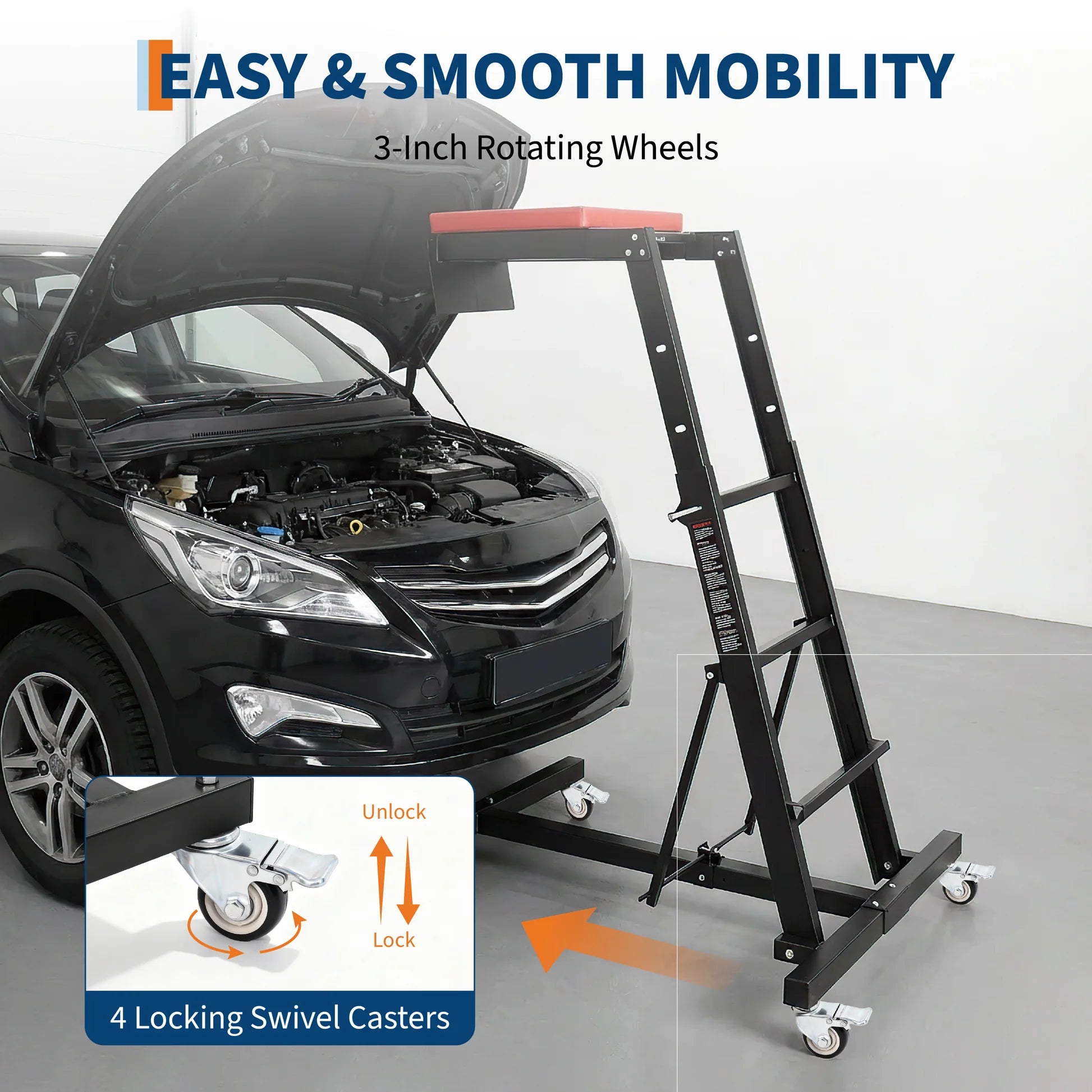 GARVEE Rollbar Automotive Topside Creeper, Engine Creeper 135–178 cm Einstellbar, 181 kg Kapazität High Top Creeper, 4 Lenkrollen, Gepolstertes Deck, Creeper für die Garage zu Hause, Zentralholm