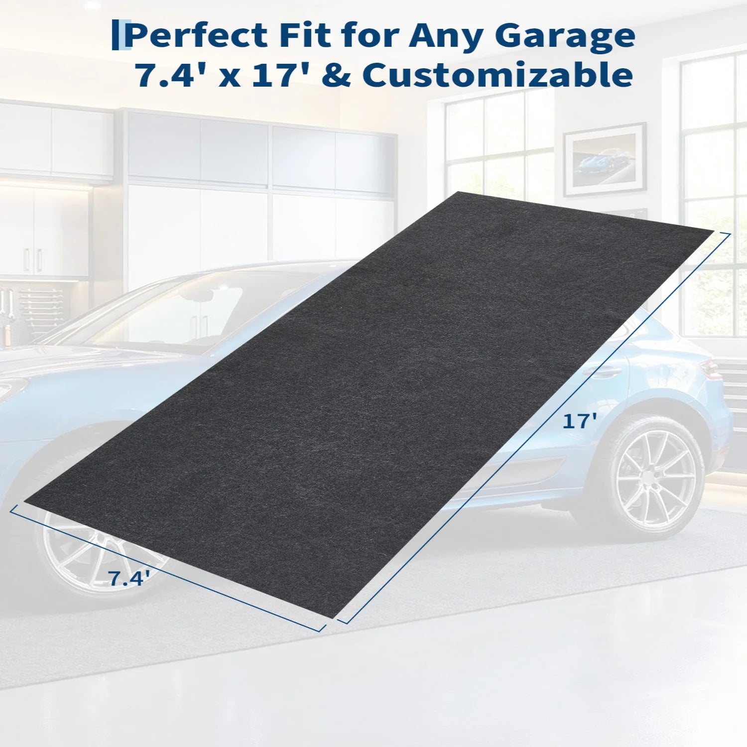 GARVEE Große Garagenmatte 2.3 x 5.2 m, Rutschfester Auto Stellplatzteppich für Garage, Ölabsorbierende & Wasserdichte Bodenmatte unter dem Fahrzeug, Grau