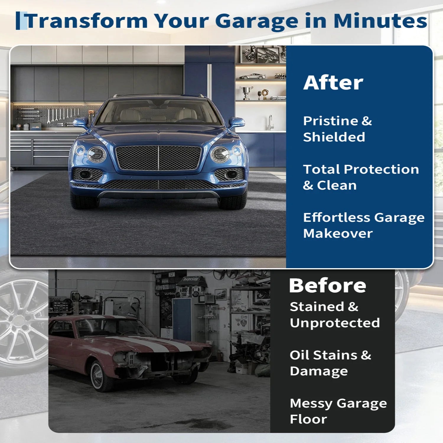 GARVEE Große Garagenmatte 2.3 x 6.1 m, Rutschfester Auto Stellplatzteppich für Garage, Ölabsorbierende & Wasserdichte Bodenmatte unter dem Fahrzeug, Grau
