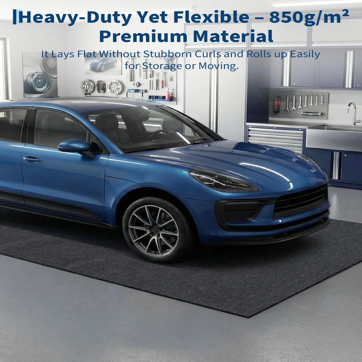 GARVEE Große Garagenmatte 2.3 x 6.1 m, Rutschfester Auto Stellplatzteppich für Garage, Ölabsorbierende & Wasserdichte Bodenmatte unter dem Fahrzeug, Grau