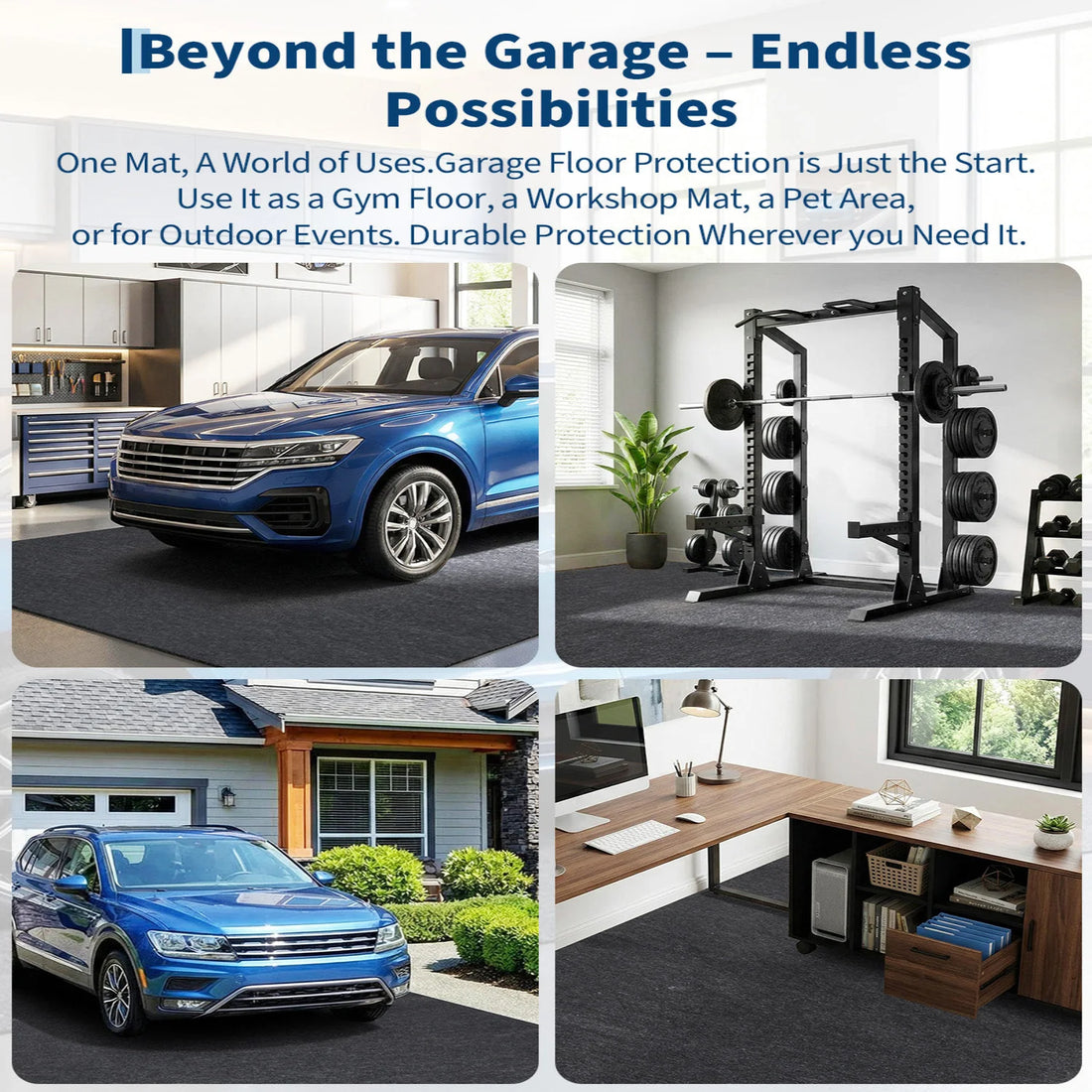 GARVEE Große Garagenmatte 2.3 x 6.1 m, Rutschfester Auto Stellplatzteppich für Garage, Ölabsorbierende & Wasserdichte Bodenmatte unter dem Fahrzeug, Grau