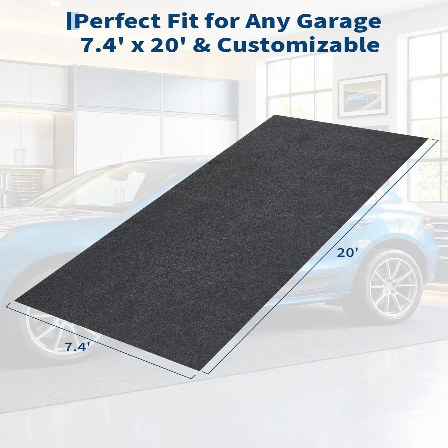 GARVEE Große Garagenmatte 2.3 x 6.1 m, Rutschfester Auto Stellplatzteppich für Garage, Ölabsorbierende & Wasserdichte Bodenmatte unter dem Fahrzeug, Grau