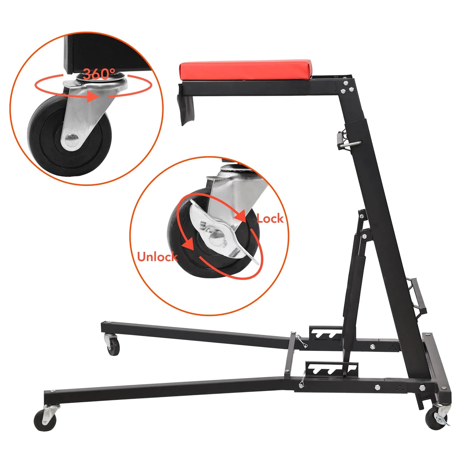 GARVEE Schwerlast Automotive Topside Creeper, Motor-Arbeitsbühne 121–166 cm Höhenverstellbar, 181 kg Tragkraft, Gepolsterte Plattform mit 4 Schwenkrollen für Motorwartung und Fahrzeugreparatur, Schwarz