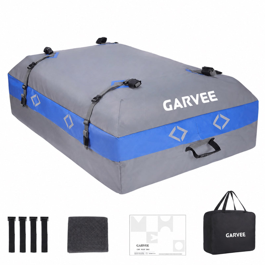 Garvee Dachgepäcktasche 132 x 100 x 45 cm, 595 L Wasserdichte Dachtasche mit 4 Türhaken & 8 Verstärkten Gurten für SUV & Auto, Schwarz