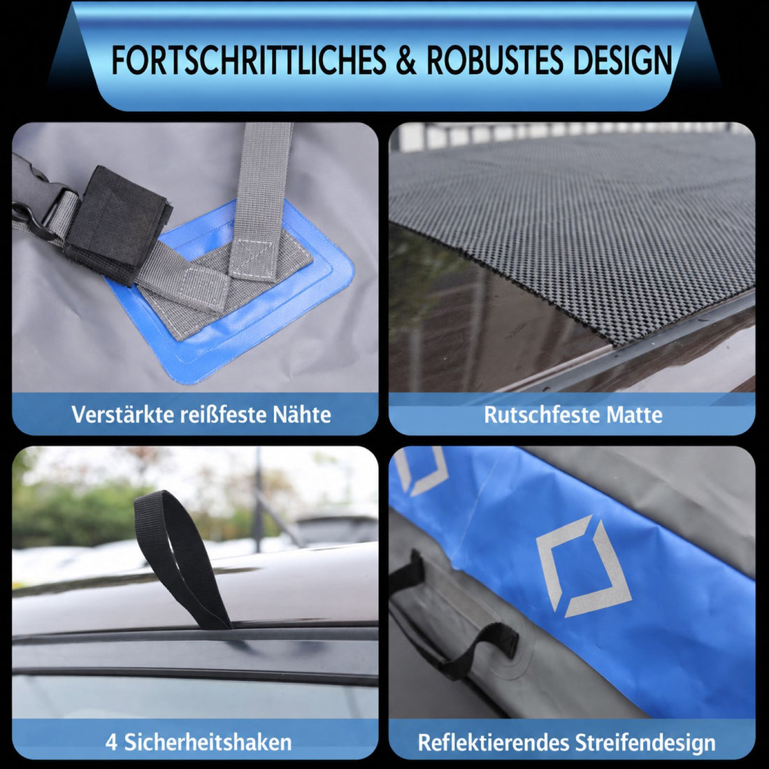 Garvee Dachgepäcktasche 132 x 100 x 45 cm, 595 L Wasserdichte Dachtasche mit 4 Türhaken & 8 Verstärkten Gurten für SUV & Auto, Schwarz