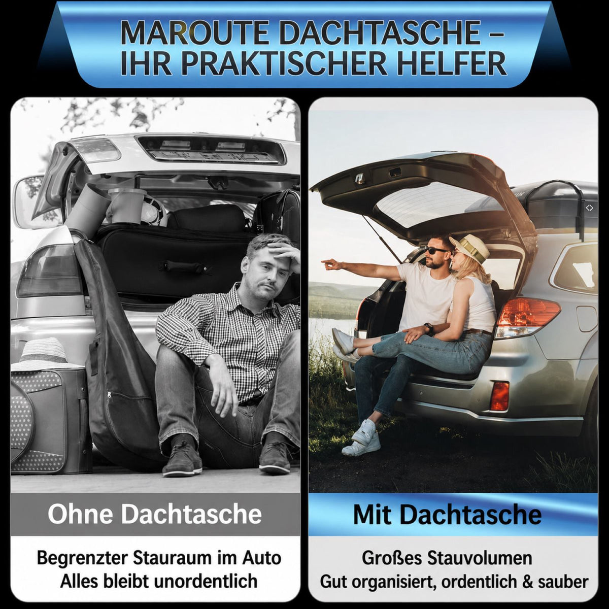 Garvee Dachgepäcktasche 132 x 100 x 45 cm, 595 L Wasserdichte Dachtasche mit 4 Türhaken & 8 Verstärkten Gurten für SUV & Auto, Schwarz