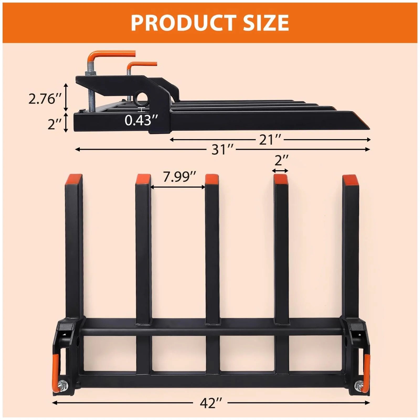 Garvee Klemmbare Palettengabel für Traktor, 107 cm Schaufelgabel mit 1134 kg Tragkraft, Robuster Frontlader Gabelaufsatz aus Stahl für Landwirtschaft, Bau und Materialtransport