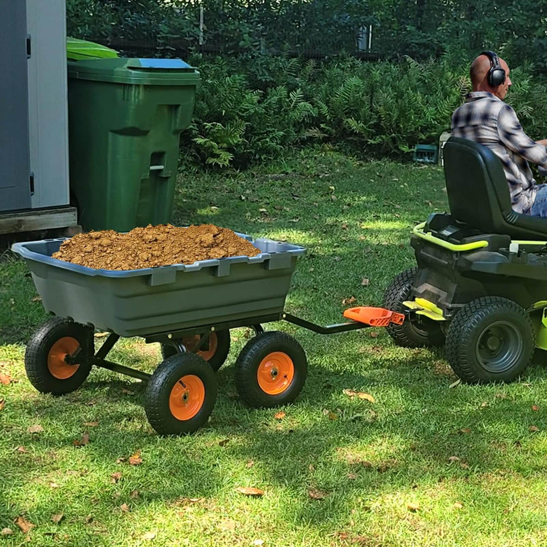 Garvee Schwerlast Gartenkippwagen – 363 kg Tragkraft, Geländereifen, 2-in-1 Griff, Metallrahmen, Grau
