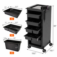 Garvee Salon-Rollwagen mit 6 Schubladen – Rollbarer Wagen mit Haartrocknerhalter für Salon & Studio, Schwarz