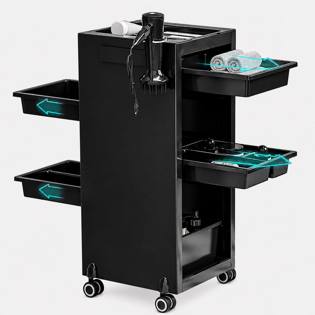 Garvee Salon-Rollwagen mit 6 Schubladen – Rollbarer Wagen mit Haartrocknerhalter für Salon & Studio, Schwarz