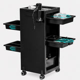 Garvee Salon-Rollwagen mit 6 Schubladen – Rollbarer Wagen mit Haartrocknerhalter für Salon & Studio, Schwarz