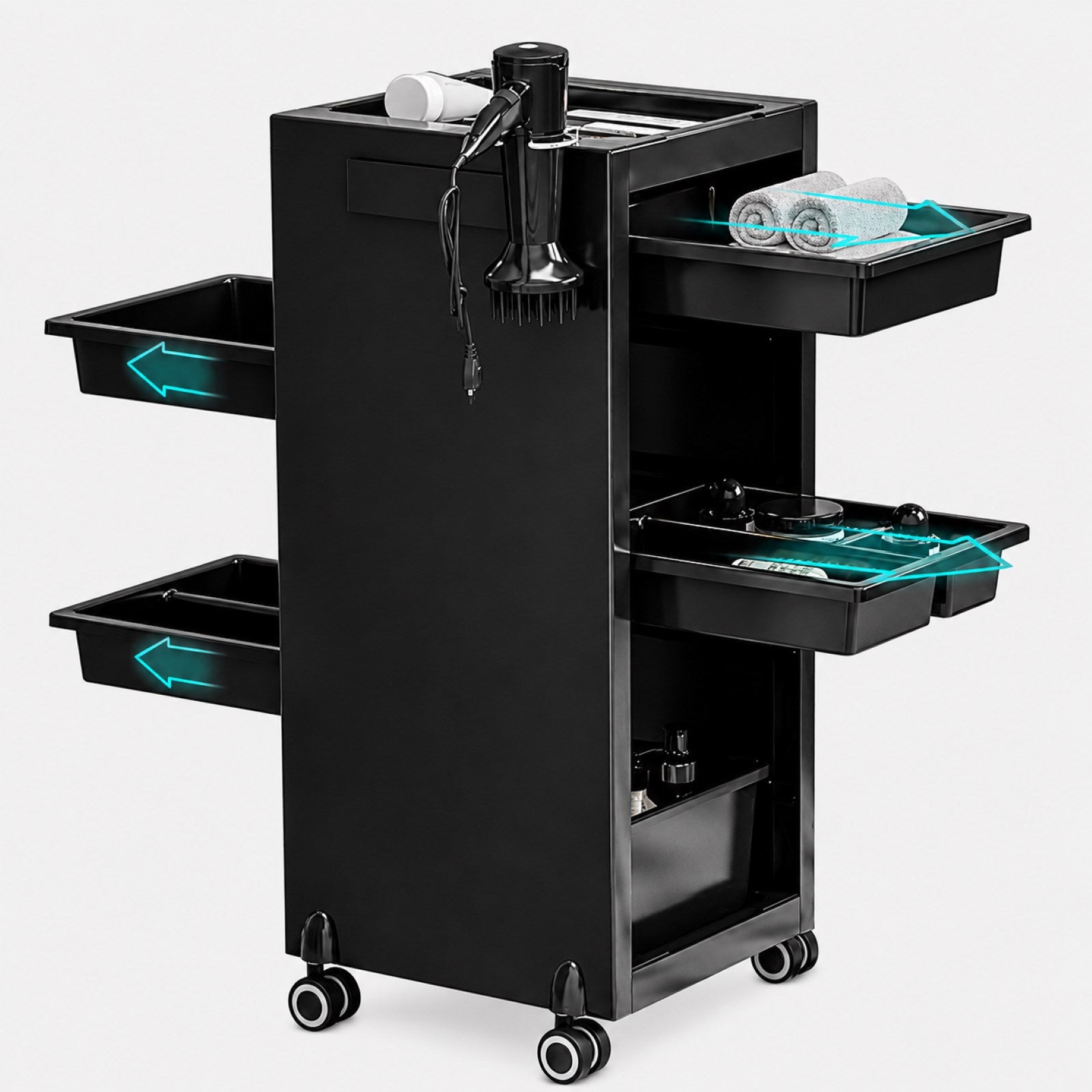 Garvee Salon-Rollwagen mit 6 Schubladen – Rollbarer Wagen mit Haartrocknerhalter für Salon & Studio, Schwarz