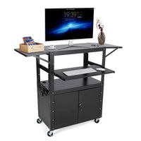 GARVEE 117 x 48 cm Höhenverstellbarer AV-Wagen – Abschließbarer Schrank, Laptopständer, Ausziehbare Ablagen, Extra Stauraum, Schwarz