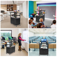 GARVEE 117 x 48 cm Höhenverstellbarer AV-Wagen – Abschließbarer Schrank, Laptopständer, Ausziehbare Ablagen, Extra Stauraum, Schwarz