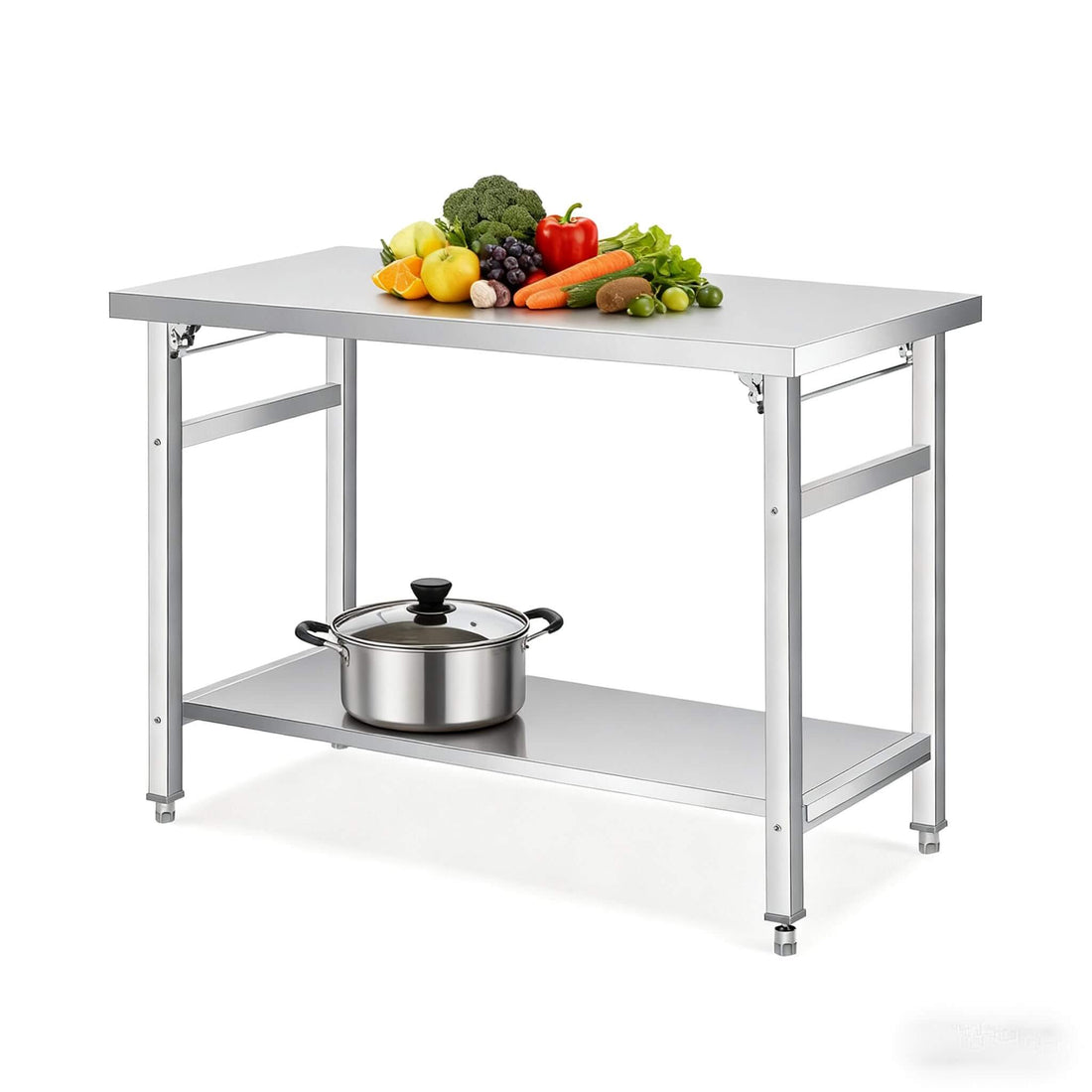 Garvee Klapptisch Edelstahl 91×61×71 cm – Klappbar, höhenverstellbares Unterregal, 2 Ebenen, rostfrei, ideal für Küche, Garage & Gastronomie