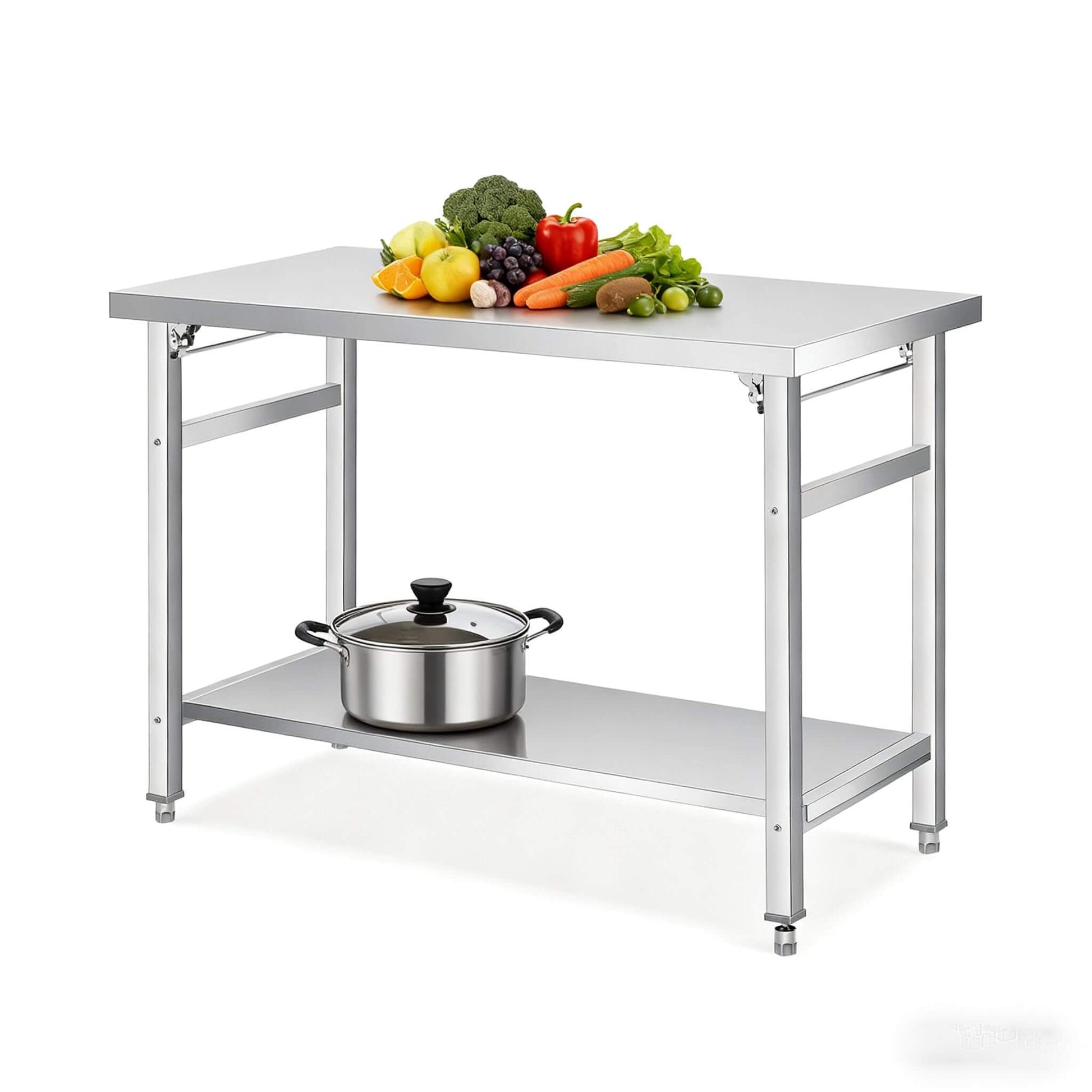 Garvee Klapptisch Edelstahl 91×61×70 cm – Klappbar, höhenverstellbares Unterregal, 2 Ebenen, rostfrei, ideal für Küche, Garage & Gastronomie