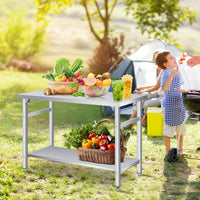 Garvee Klapptisch Edelstahl 91×61×70 cm – Klappbar, höhenverstellbares Unterregal, 2 Ebenen, rostfrei, ideal für Küche, Garage & Gastronomie