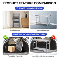 Garvee Klapptisch Edelstahl 91×61×70 cm – Klappbar, höhenverstellbares Unterregal, 2 Ebenen, rostfrei, ideal für Küche, Garage & Gastronomie