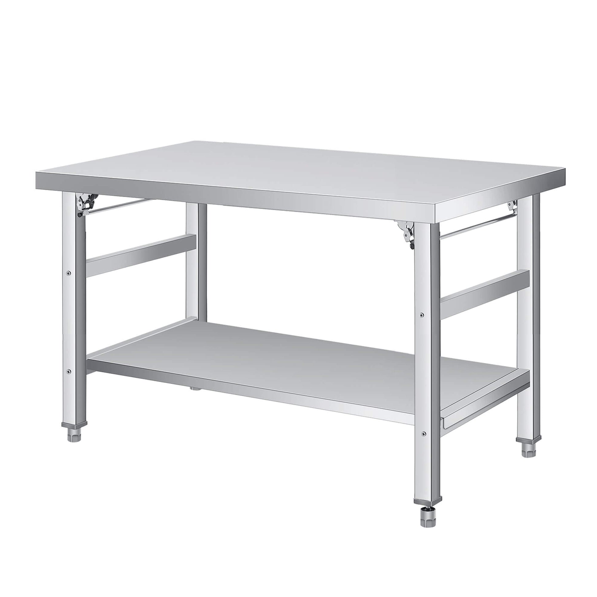 Garvee Klapptisch Edelstahl 91×61×70 cm – Klappbar, höhenverstellbares Unterregal, 2 Ebenen, rostfrei, ideal für Küche, Garage & Gastronomie