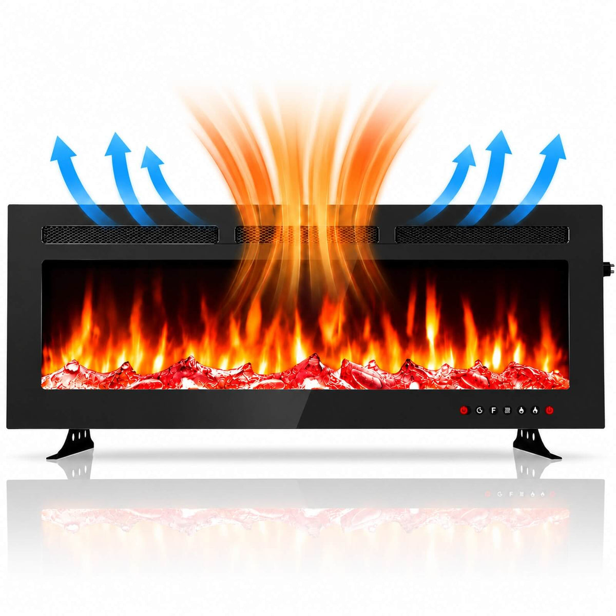 Garvee 72-Zoll Elektrokamin 183 cm mit 1800 W Heizung, 12 LED-Flammenfarben, Fernbedienung und Touch-Panel