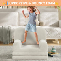 GARVEE Kindersofa 2-in-1, Ausklappbares Kinder Sofa mit Weichem Sherpa-Bezug und Schaumstofffüllung, Kindercouch für Spielzimmer, Kinderzimmer & Lesen, Weiß