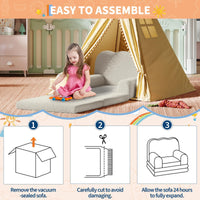 GARVEE Kindersofa 2-in-1, Ausklappbares Kinder Sofa mit Weichem Sherpa-Bezug und Schaumstofffüllung, Kindercouch für Spielzimmer, Kinderzimmer & Lesen, Weiß