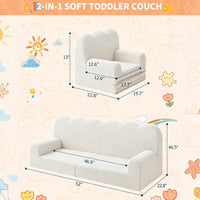 GARVEE Kindersofa 2-in-1, Ausklappbares Kinder Sofa mit Weichem Sherpa-Bezug und Schaumstofffüllung, Kindercouch für Spielzimmer, Kinderzimmer & Lesen, Weiß