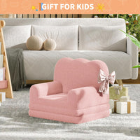 GARVEE Kindersofa 2-in-1, Ausklappbares Kinder Sofa mit Weichem Sherpa-Bezug und Schaumstofffüllung, Kindercouch für Spielzimmer, Kinderzimmer & Lesen, Rosa