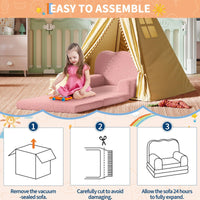 GARVEE Kindersofa 2-in-1, Ausklappbares Kinder Sofa mit Weichem Sherpa-Bezug und Schaumstofffüllung, Kindercouch für Spielzimmer, Kinderzimmer & Lesen, Rosa