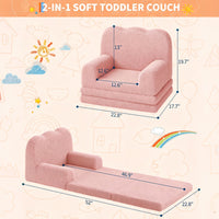GARVEE Kindersofa 2-in-1, Ausklappbares Kinder Sofa mit Weichem Sherpa-Bezug und Schaumstofffüllung, Kindercouch für Spielzimmer, Kinderzimmer & Lesen, Rosa